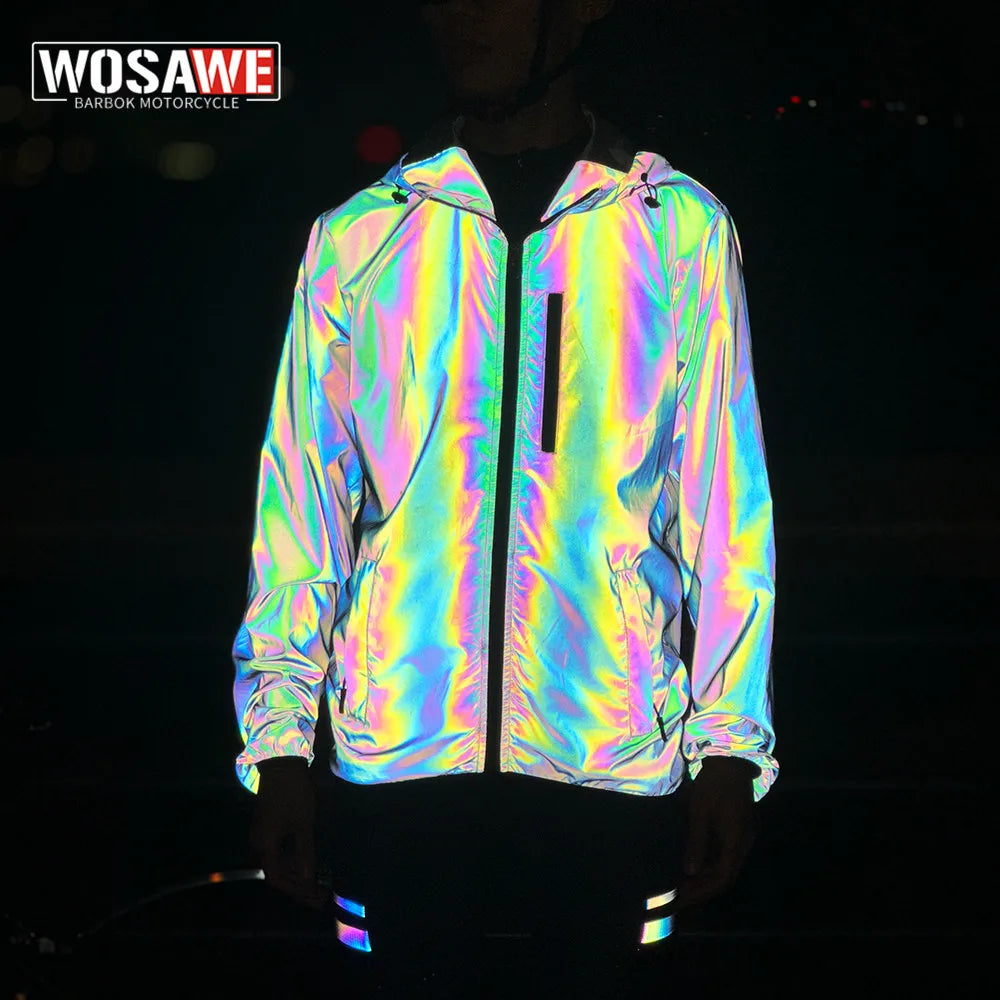 WOSAWE Motorcycle Jacket Man Winter Rainbow Reflective Windbreak Men Windproof Waterproof Cycling Jacket Men Women Spring Fall